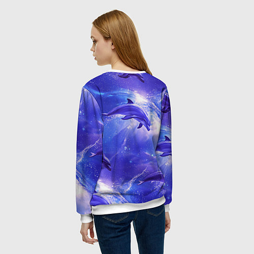 Женский свитшот Дельфины в волшебном море паттерн / 3D-Белый – фото 4