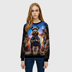 Свитшот женский Ризеншнауцер в космосе, цвет: 3D-черный — фото 2