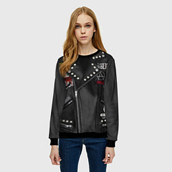 Свитшот женский Косуха рокерская с нашивками Nirvana, цвет: 3D-черный — фото 2