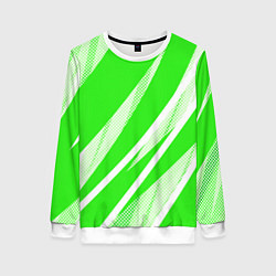 Свитшот женский Яблочный зелёный абстракция с полосами, цвет: 3D-белый