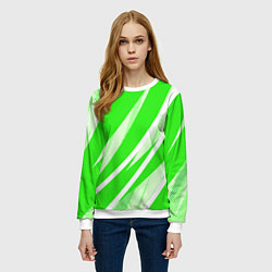 Свитшот женский Яблочный зелёный абстракция с полосами, цвет: 3D-белый — фото 2