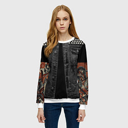 Свитшот женский Джинсовка с татуировкой дракона и самурая - имитац, цвет: 3D-белый — фото 2