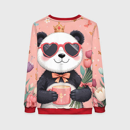Женский свитшот Панда с поздравлениями и с цветами / 3D-Красный – фото 2