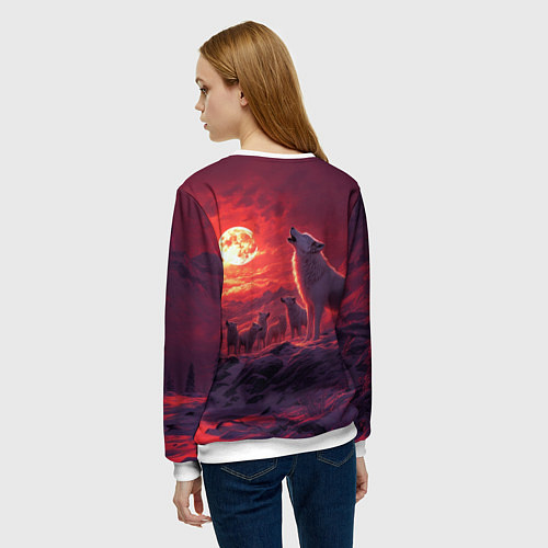 Женский свитшот Белый волк воет на луну / 3D-Белый – фото 4