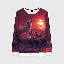 Свитшот женский Белый волк воет на луну, цвет: 3D-белый