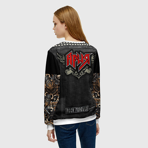Женский свитшот Джинсовка Ария с татуировками викингов / 3D-Белый – фото 4