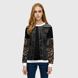 Свитшот женский Джинсовка с славянским викингом и татуировками, цвет: 3D-белый — фото 2