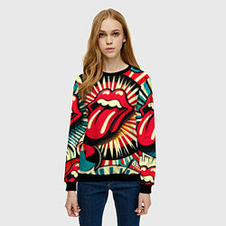 Свитшот женский Logo of the Rolling Stones - pop art, цвет: 3D-черный — фото 2