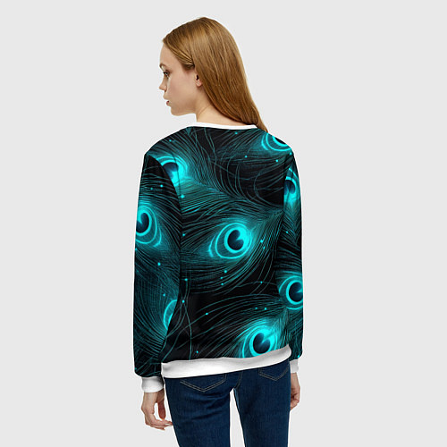 Женский свитшот Светящиеся перья павлина паттерн / 3D-Белый – фото 4