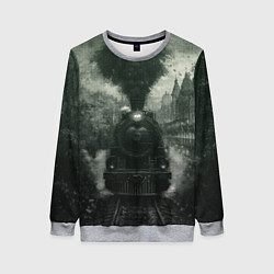 Свитшот женский Ретро иллюстрация паровоза, цвет: 3D-меланж