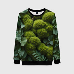 Свитшот женский Зеленый мох и листья, цвет: 3D-черный