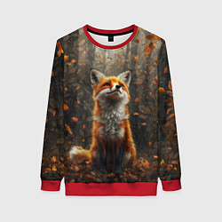Свитшот женский Довольный лис в лесной чаще, цвет: 3D-красный