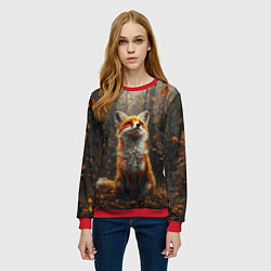 Свитшот женский Довольный лис в лесной чаще, цвет: 3D-красный — фото 2