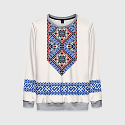 Свитшот женский Славянская вышиванка - узор обережник, цвет: 3D-меланж