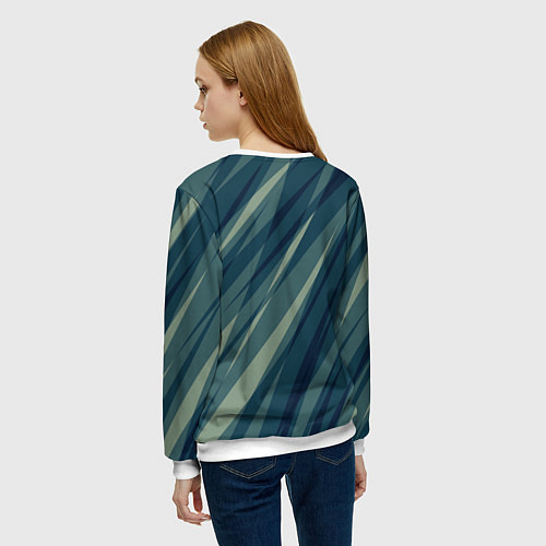 Женский свитшот Зеленовато-синий полосы / 3D-Белый – фото 4