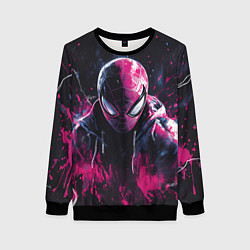 Свитшот женский Человек-паук и розовая краска, цвет: 3D-черный