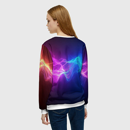 Женский свитшот Звуковая волна неоновый узор / 3D-Белый – фото 4