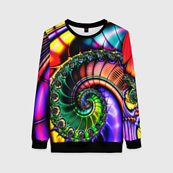 Свитшот женский Фрактальный узор неоновый, цвет: 3D-черный