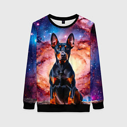 Свитшот женский Доберман в космосе, цвет: 3D-черный