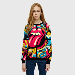 Свитшот женский Rolling Stones logo - pop art pattern, цвет: 3D-черный — фото 2