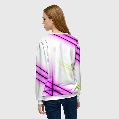 Женский свитшот Green white pink line / 3D-Белый – фото 4