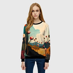 Свитшот женский Сюрреалистичный пейзаж с цветами, цвет: 3D-черный — фото 2