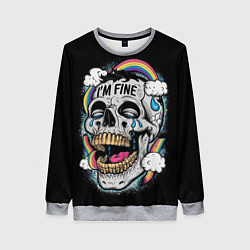 Свитшот женский Skull and rainbow - im fine, цвет: 3D-меланж