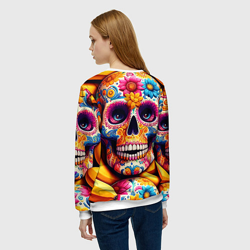 Женский свитшот Цветочный череп среди бананов - нейроарт / 3D-Белый – фото 4