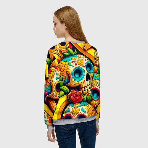Женский свитшот Colorfull skulls and bananas - pop art pattern / 3D-Меланж – фото 4