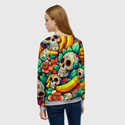 Женский свитшот Паттерн из черепов и бананов - нейроарт / 3D-Меланж – фото 4