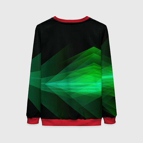 Женский свитшот Неоновая зеленая абстракция на черном фоне / 3D-Красный – фото 2