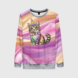 Свитшот женский Котенок в костюме единорога, цвет: 3D-меланж