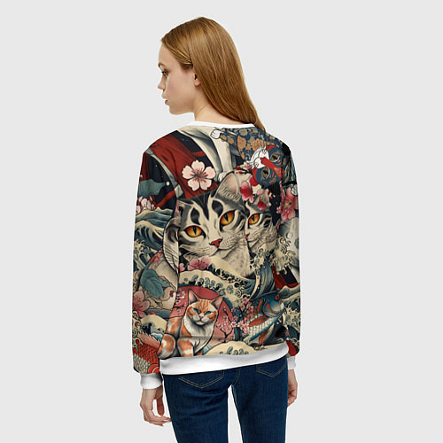 Женский свитшот Котики и рыбки в сакуре / 3D-Белый – фото 4