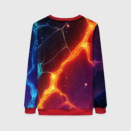 Женский свитшот Сине-оранжевые молнии текстура / 3D-Красный – фото 2