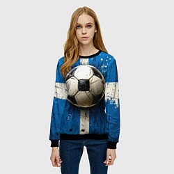 Свитшот женский Футбольный мяч на синем, цвет: 3D-черный — фото 2