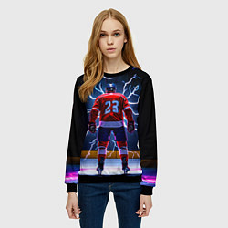 Свитшот женский Хоккеист и молния, цвет: 3D-черный — фото 2