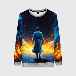 Свитшот женский Айкидоист в огне и синий дым, цвет: 3D-меланж