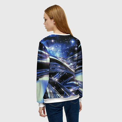 Женский свитшот Закрученные линии и звезды - космическая абстракци / 3D-Белый – фото 4