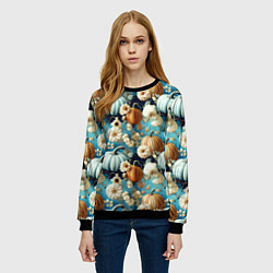 Свитшот женский Маленькие тыковки, цвет: 3D-черный — фото 2