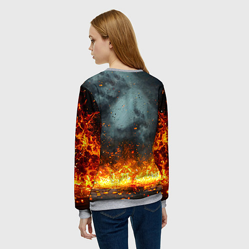 Женский свитшот Кунг-фу боец в огне / 3D-Меланж – фото 4