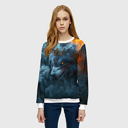 Свитшот женский Волк в короне в огне, цвет: 3D-белый — фото 2