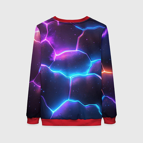 Женский свитшот Синие и фиолетовые молнии в разломе / 3D-Красный – фото 2