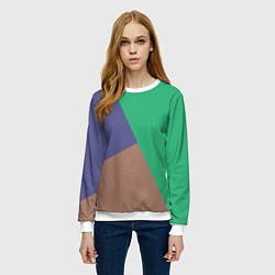Свитшот женский Триада зелёный фиолетовый и коричневый геометричны, цвет: 3D-белый — фото 2