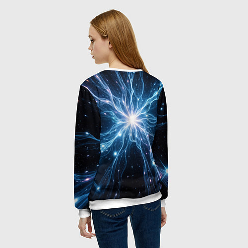 Женский свитшот Всплеск света и звезды - космическая абстракция / 3D-Белый – фото 4
