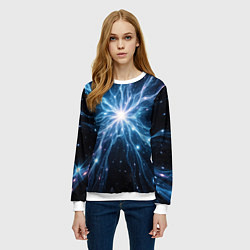 Свитшот женский Всплеск света и звезды - космическая абстракция, цвет: 3D-белый — фото 2