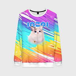 Свитшот женский Inzoi кошечка на радужном фоне, цвет: 3D-белый