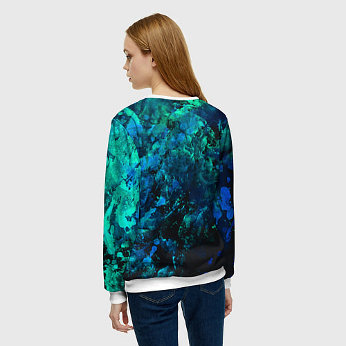 Женский свитшот Абстракция - blue-green paint spill / 3D-Белый – фото 4