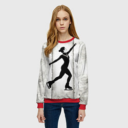 Свитшот женский Фигуристка на сером, цвет: 3D-красный — фото 2