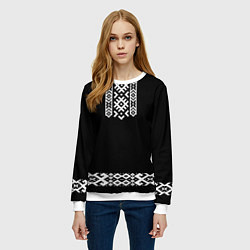 Свитшот женский Славянский орнамент и узор на черном - вышиванка р, цвет: 3D-белый — фото 2