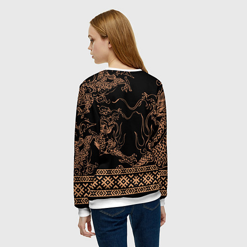 Женский свитшот Золотой дракон с узорами славянскими / 3D-Белый – фото 4